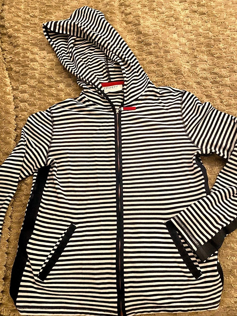 Villager Striped Hooded Jacket Navy & White Size petite Small